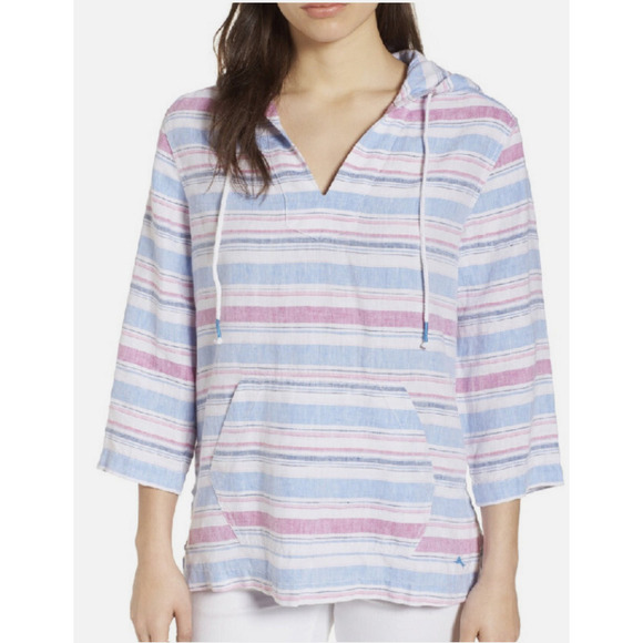 Tommy Bahama Tops - Tommy Bahama Tulum Stripe Linen Hoodie Size Small